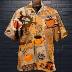 Coffee Time Love Coffee Brown Hawaiian Shirt - Short-Sleeve Hawaiian Shirt - Yellow
