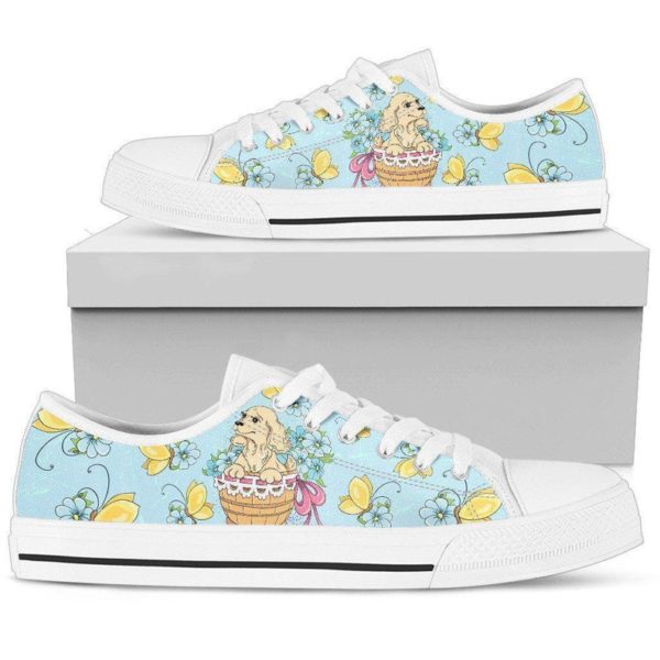 Colorful Puppy Floral Flower Low Top Shoes - Women's Shoes - Blue