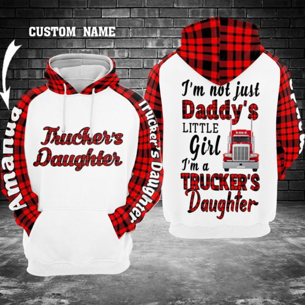 Custom Name Trucker’s Daughter All Over Print Hoodie - 3D Hoodie - Red