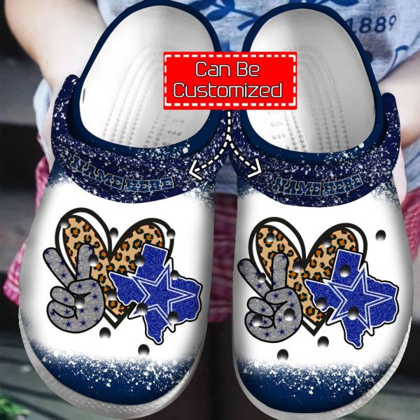 d762142bb403445ffcce3699c247acb0 600x600px Personalized Name Peace Love Dallas Cowboys Clog Shoes