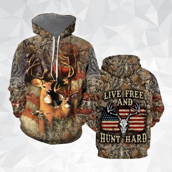 Deer Hunting Live Free And Hunt Hard 3D All Over Print Shirt - 3D Hoodie - Red