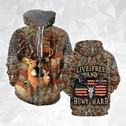 Deer Hunting Live Free And Hunt Hard 3D All Over Print Shirt - 3D Zip Hoodie - Red