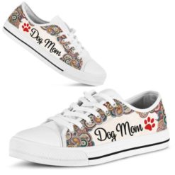 Dog Mom Red Paw Low Top Shoes - Women's Shoes - White