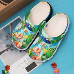 Flamingo Couple Valentine Gift Hawaiian Best Gift Clog Shoes - Clog Shoes - Green