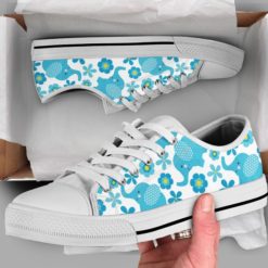 Floral Elephant And Blue Flower Best Gift Low Top Shoes - Men's Shoes - White