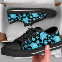 Floral Elephant And Blue Flower Best Gift Low Top Shoes - Women's Shoes - Black