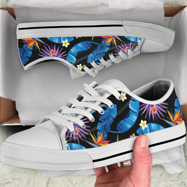 Flower Hawaiian Pattern Low Top Shoes - Women's Shoes - Blue