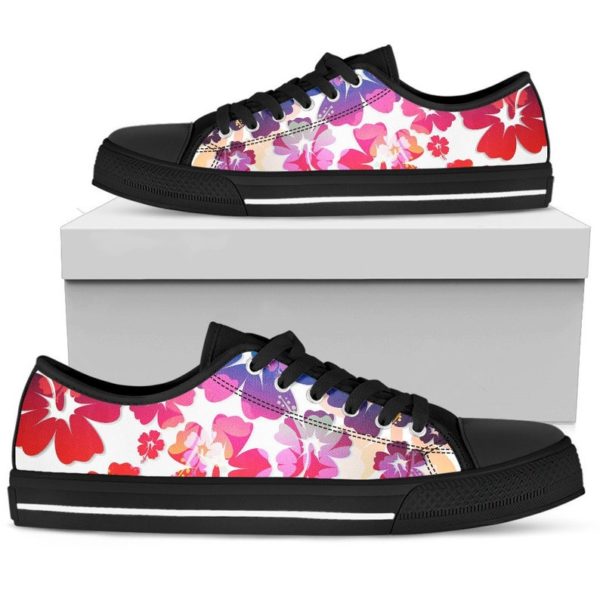 Flowers Floral Red Pink Purple Low Top Shoes For Men And Women - Women's Shoes - Black