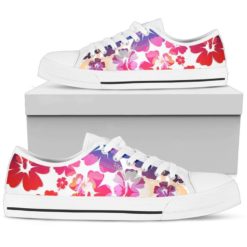 Flowers Floral Red Pink Purple Low Top Shoes For Men And Women - Women's Shoes - White