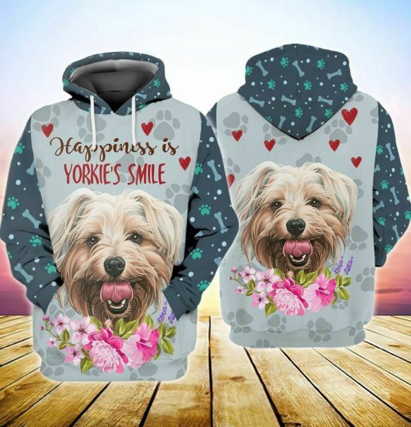 Happiness Is Yorkie's Smile 3D All Over Print Hoodie - 3D Hoodie - Pink