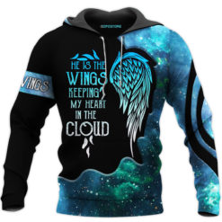 He Is The Wings Keeping My Heart In The Cloud All Over Print 3D Hoodie Sweatshirt - 3D Hoodie - Blue