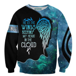 He Is The Wings Keeping My Heart In The Cloud All Over Print 3D Hoodie Sweatshirt - 3D Sweatshirt - Blue