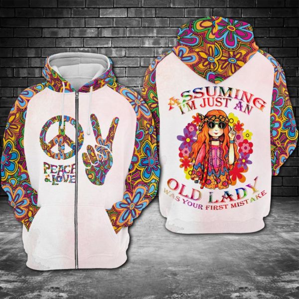 Hippie Assuming I'm Just Old Lady Is Your First Mistake All Over Print 3D Hoodie Zip Hoodie - 3D Zip Hoodie - White