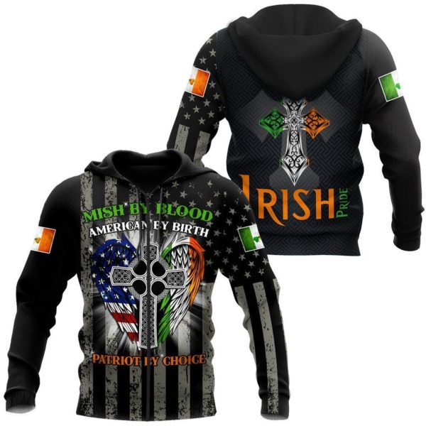 Irish Patrick's Day 3D Mish By Blood American Birth Patriot By Choice All Over Prin 3d Shirt - 3D Zip Hoodie - Black