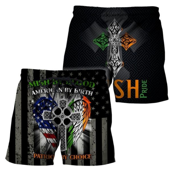Irish Patrick's Day 3D Mish By Blood American Birth Patriot By Choice All Over Prin 3d Shirt - Short Pant - Black