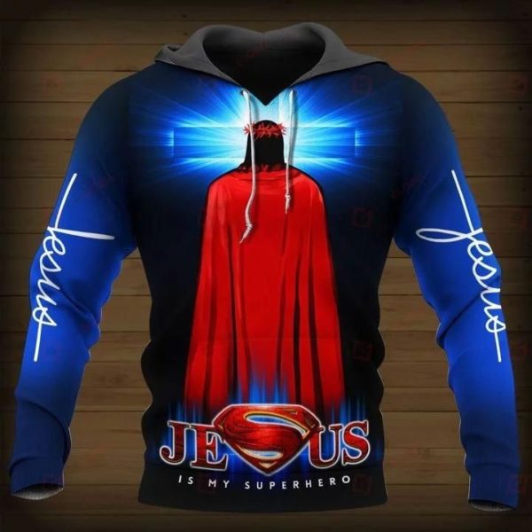 jesus is my superhero 3d all over print hoodie 3d hoodie navy s 600x600px Jesus Is My Superhero 3D All Over Print Hoodie