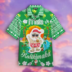 Mele Kalikimaka Happy Summer With Santa Claus Hawaiian Shirt - Short-Sleeve Hawaiian Shirt - Green