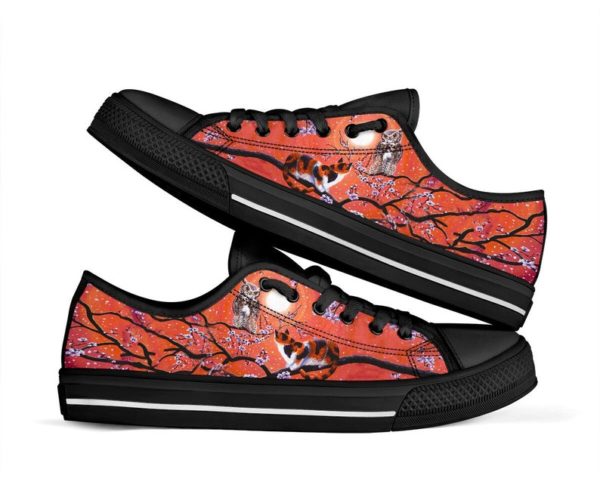 Moon Cat In Night Sakura Low Top Shoes - Women's Shoes - Black