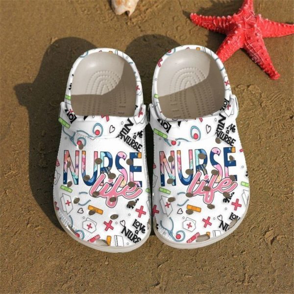 Nurse Love Life Gift For Nurse Clog Shoes - Clog Shoes - White