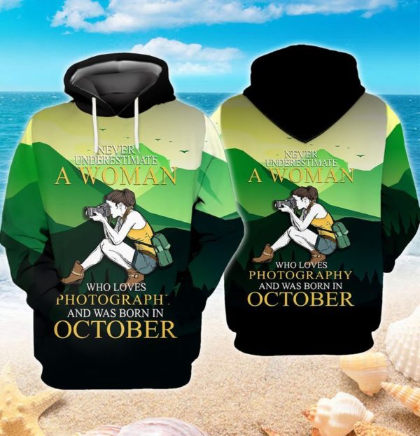October Woman Loves Photography Gift For October Girl All Over Print 3D Hoodie - 3D Hoodie - Green