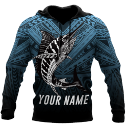 Personalized Name Amazing Polynesian Go Fishing All Over Print 3D Shirt - 3D Hoodie - Blue