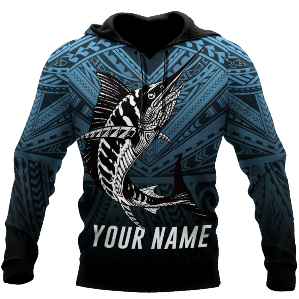 Personalized Name Amazing Polynesian Go Fishing All Over Print 3D Shirt - 3D Hoodie - Blue