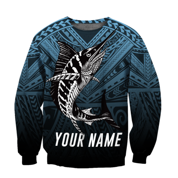 Personalized Name Amazing Polynesian Go Fishing All Over Print 3D Shirt - 3D Sweatshirt - Blue