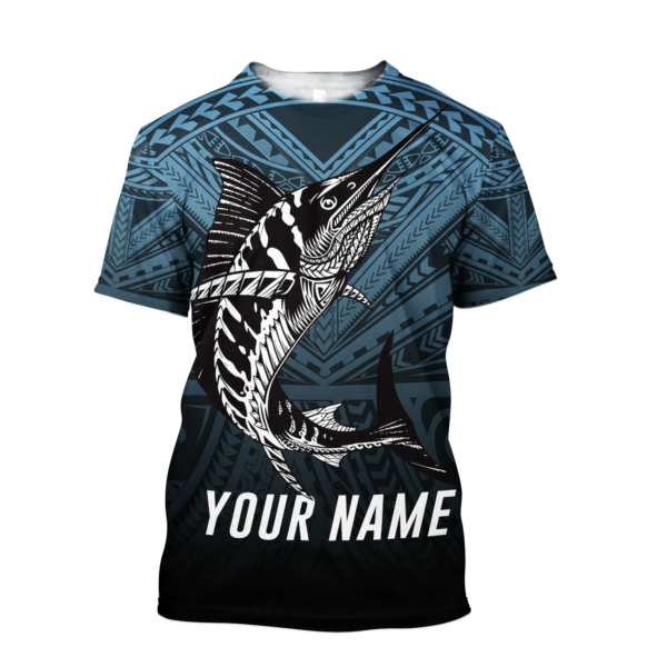 Personalized Name Amazing Polynesian Go Fishing All Over Print 3D Shirt - 3D T-Shirt - Blue