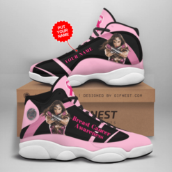 Personalized Name Breast Cancer Awareness Air Jordan Shoes - Women's Air Jordan 13 - Pink