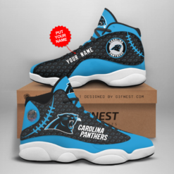 Personalized Name Carolina Panthers Air Jordan 13 Shoes - Women's Air Jordan 13 - Blue