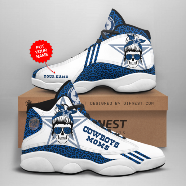 Personalized Name Dallas Cowboys Moms Air Jordan Shoes - Women's Air Jordan 13 - Blue