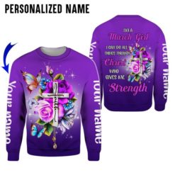 Personalized Name I'm A March Girl I Can Do All Things Through Christ Who Gives Me Strength All Over Print Shirt Hollow Tank Top - 3D Sweatshirt - Purple