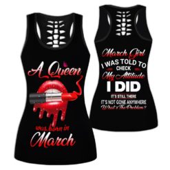 Personalized Name March Girl A Queen Was Born In March All Over Print 3D Shirt Legging - Hollow Tanktop - Black