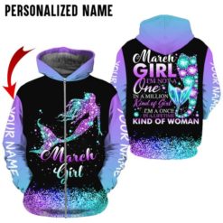 Personalized Name March Girl Birthday Gift All Over Print 3D Shirt Legging Short Pant - 3D Zip Hoodie - Black