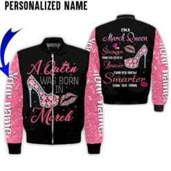 Personalized Name March Girl I'm Stronger Than You Believe Braver Than You Know Smater Than You Think All Over Print 3D Shirt Legging Hollow Tank Top - Bomber Jacker - Pink