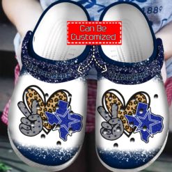 Personalized Name Peace Love Dallas Cowboys Clog Shoes - Clog Shoes - White