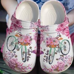 Personalized Name Pink Flower Cycling Clog Shoes - Clog Shoes - Pink