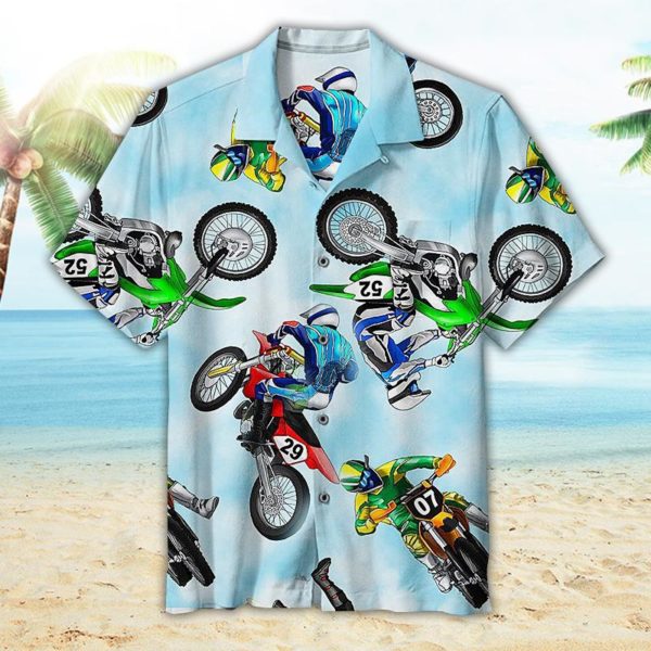 Racing Lover Motocross Hawaiian Shirt - Short-Sleeve Hawaiian Shirt - Blue