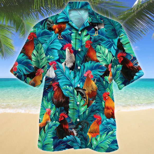 Rooster Lovers Hawaii Shirt - Short-Sleeve Hawaiian Shirt - Blue