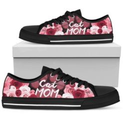 Rose Flower And Cat Mom Low Top Shoes - Men's Shoes - Black