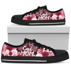 Rose Flower And Cat Mom Low Top Shoes - Women's Shoes - Black