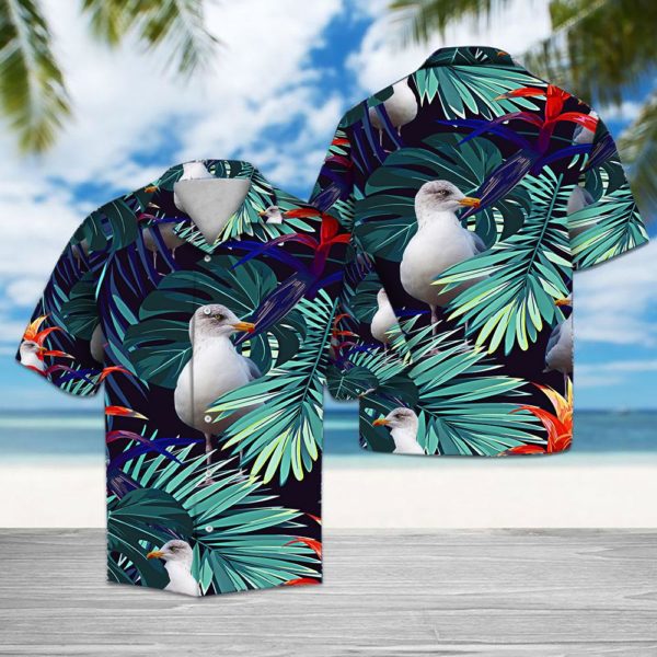 Seagull Tropical Hawaiian Shirt - Short-Sleeve Hawaiian Shirt - Navy