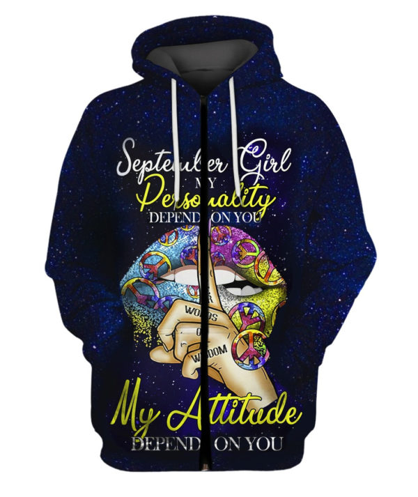 September Girl My Attitude Depend On You 3D T-shit Hoodie Zip Hoodie - 3D Zip Hoodie - Navy