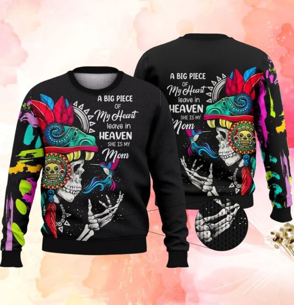Skull A Big Piece Of My Heart Leave In My Heaven She Is Mom Sweater - AOP Sweater - Black