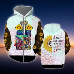 Sunflower Peace Love Bus Elephant All Over Print 3D Shirt - 3D Zip Hoodie - Yellow