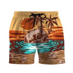 Sunset Skull Coconut Hawaiian Shirt And Beach Short - Short Pant - Blue