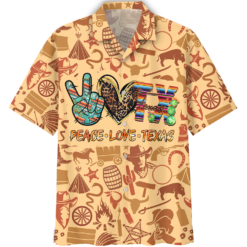 Texas Peace Love Texas Hawaiian Shirt And Short Pant - Hawaiian Shirt - Brown