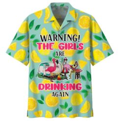 Warning! The Girls Are Drinking Again Flamingo Party Hawaiian Shirt And Short Pant - Hawaiian Shirt - Yellow