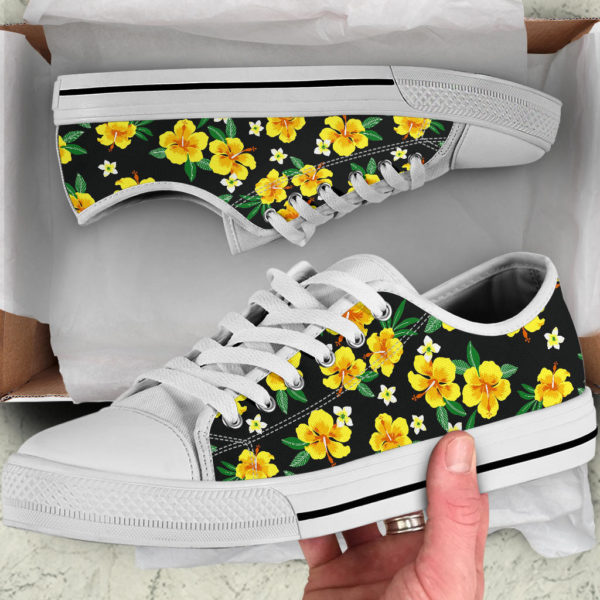 Yellow Flower Pattern Low Top Shoes - Women's Shoes - Yellow