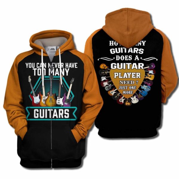 You Never Have Too Many Guitars All Over Print 3D Shirt - 3D Zip Hoodie - Black